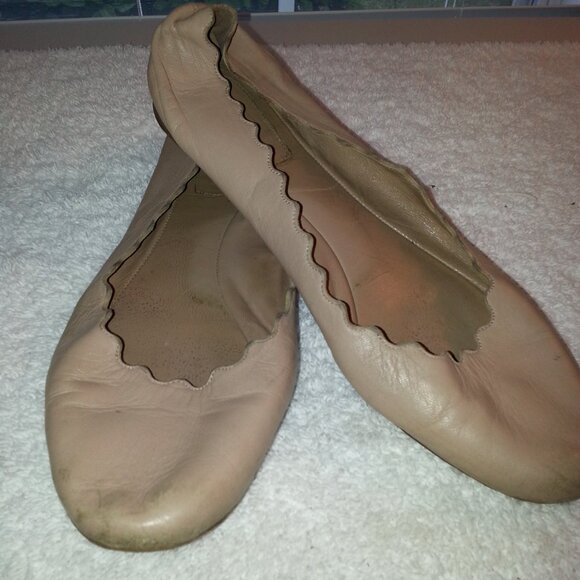 Size 38 Chloe Buttery Soft Worn Nude Ballet Flats - Picture 1 of 9